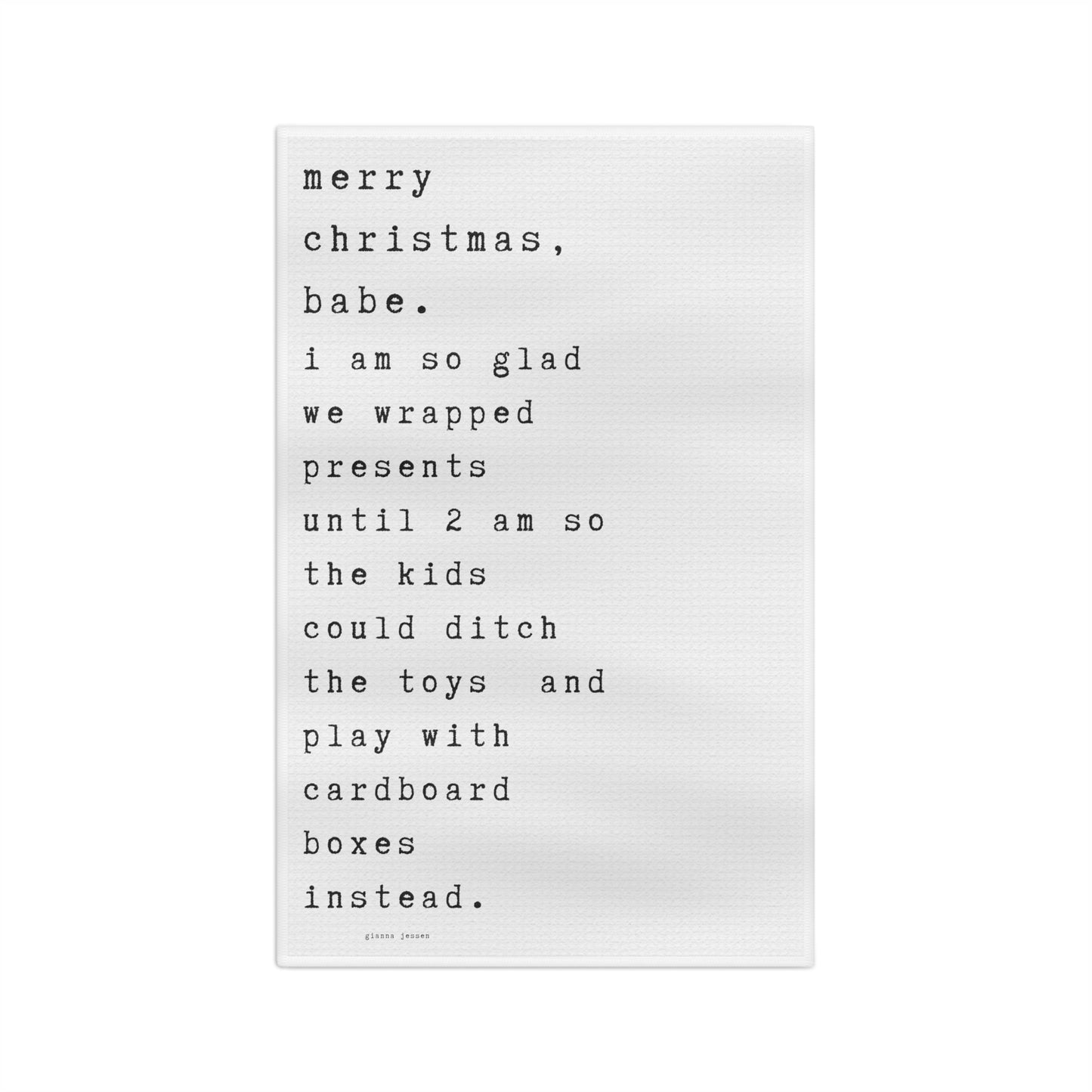 merry christmas, babe.-gianna jessen tea towel