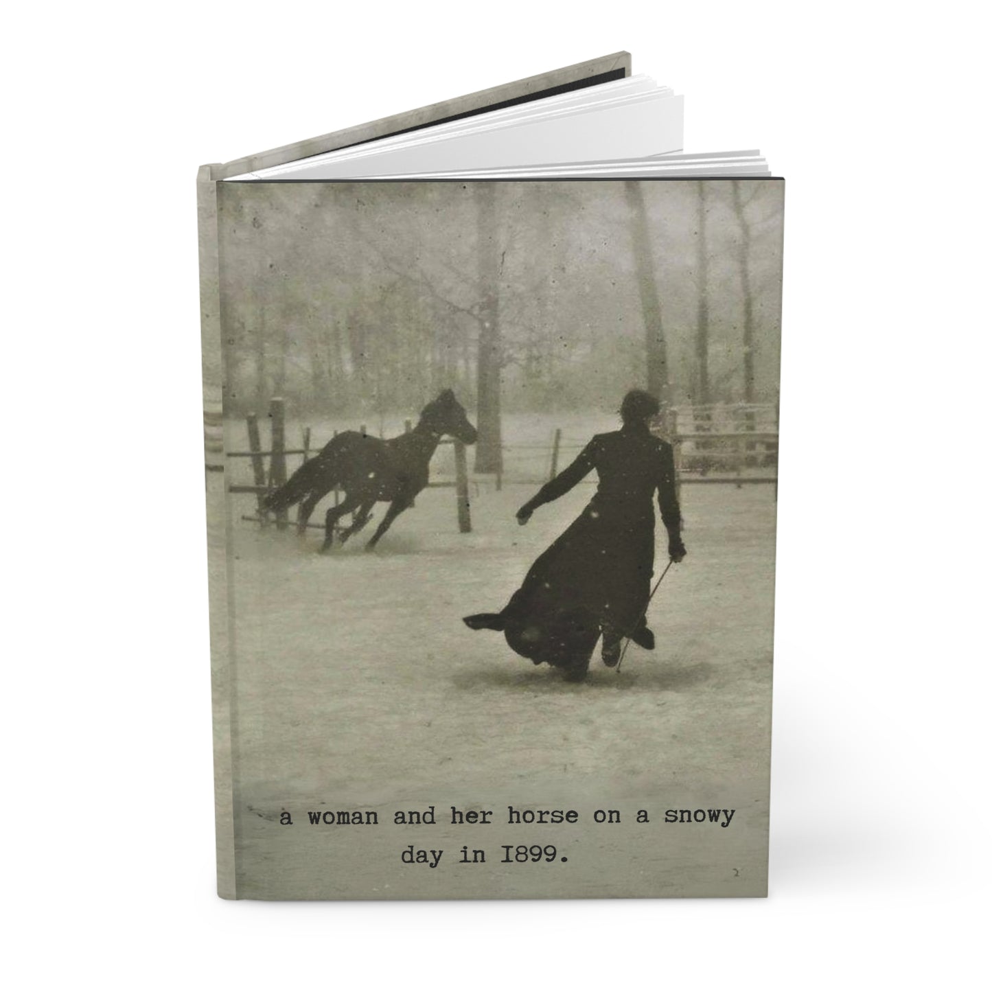 a woman and her horse on a snowy day in 1899.-gianna jessen hardcover journal