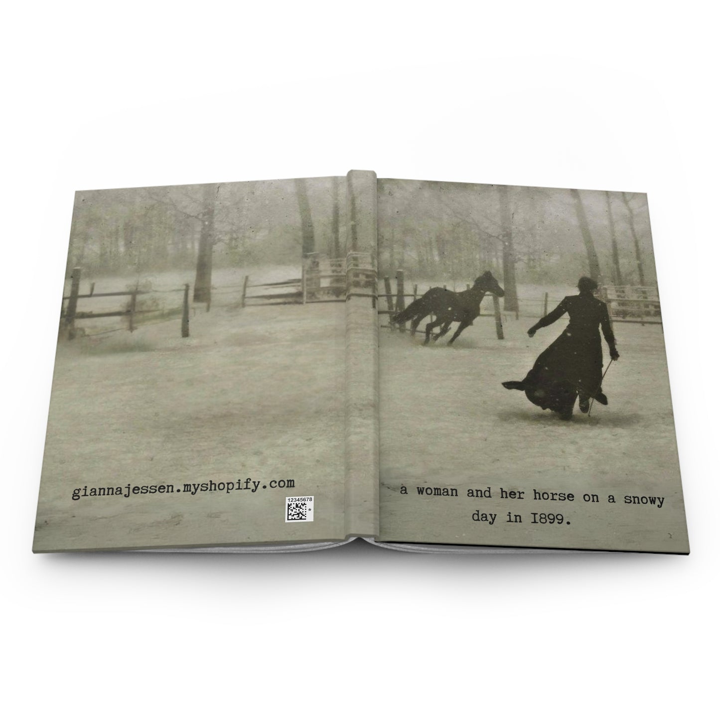 a woman and her horse on a snowy day in 1899.-gianna jessen hardcover journal