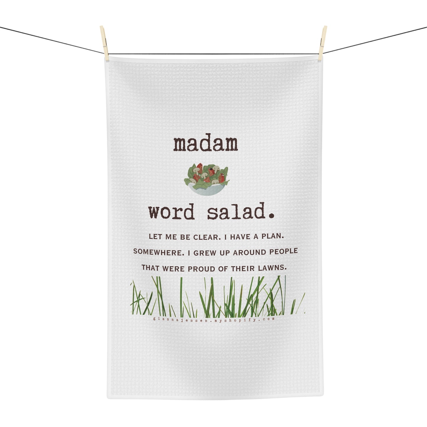 madam word salad- her plans for the lawn.-gianna jessen tea towel