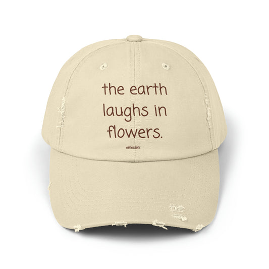 the earth laughs in flowers.-emerson.-gianna jessen distressed cap.