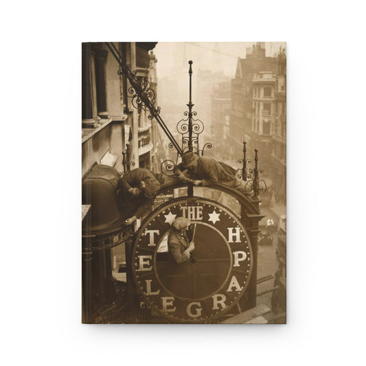 men dismantling the daily telegraph clock in london. 1930.-gianna jessen hardcover journal