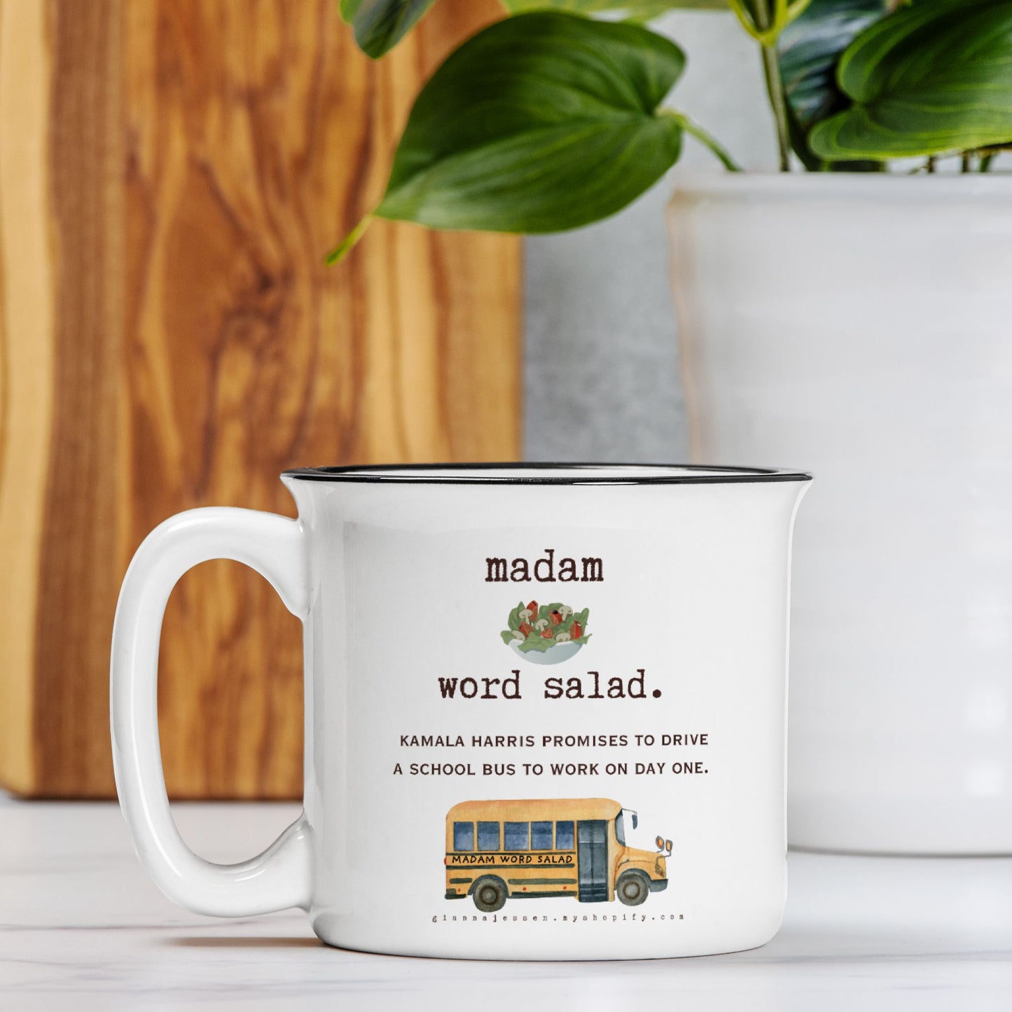 madam world salad.- drives her school bus to work.-gianna jessen 13 oz mug